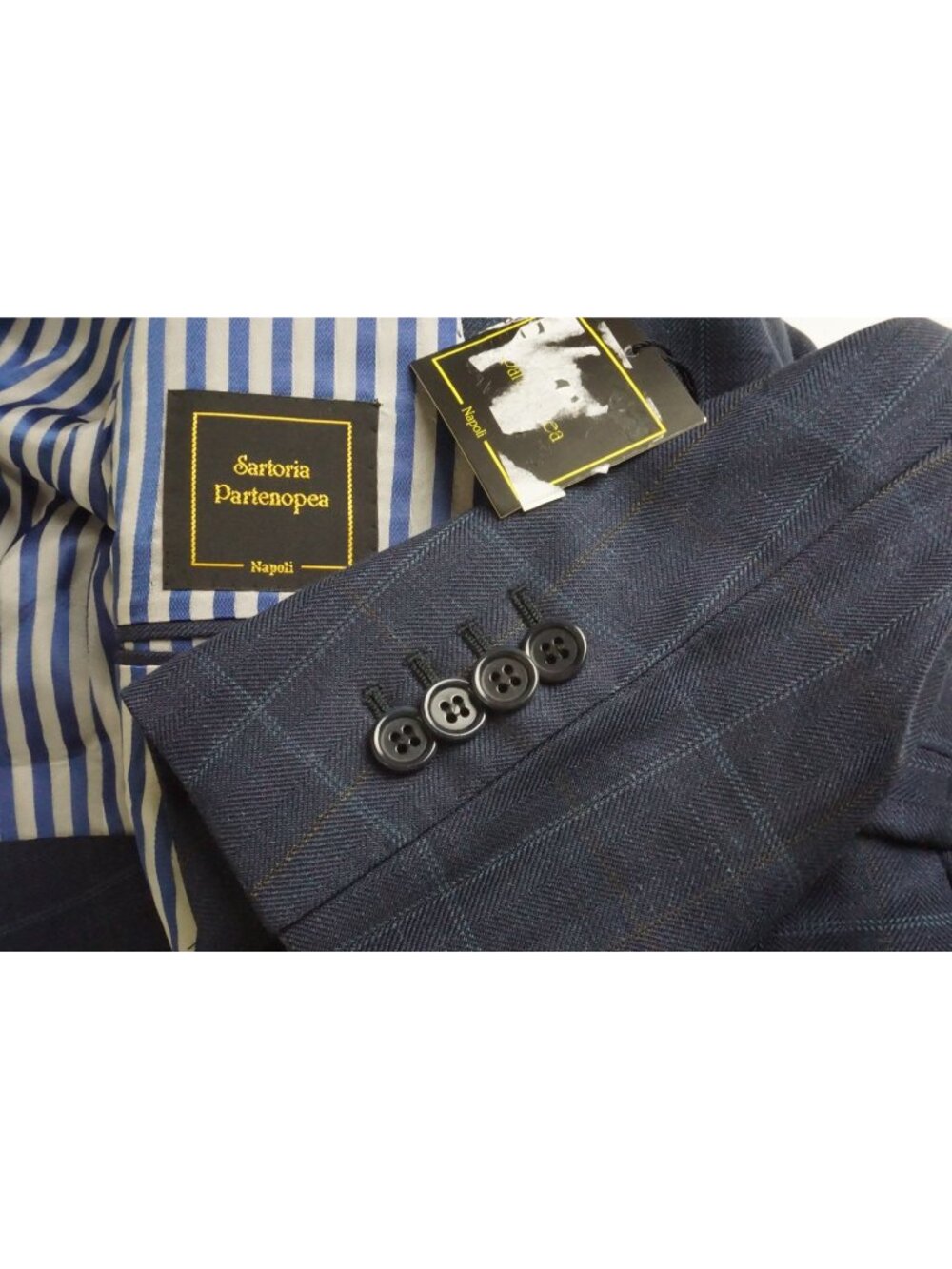 Sartoria Partenopea Blue Plaid Silk Linen Wool Sport Coat Jacket 42R US New